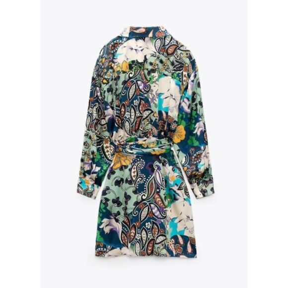 ZARA Multicolor Paisley Midi Wrap Tie Up Dress Women's Size Small - Picture 9 of 13
